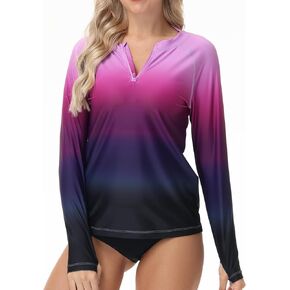 حارس راش للنساء UPF 50+ قمصان السباحة 1/4 ZIP Long Sleeve SPF UV Protection Dertts لا توجد قمم أسفل مع فتحة الإبهام