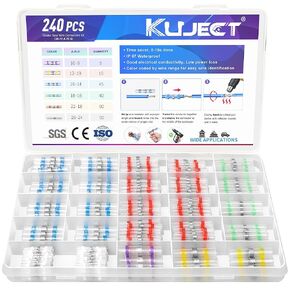 Kuject Heat Shrink Self Solder Wire Connectors Kit 180PCS, Crimpless & Solderless Waterproof Electrical Butt Terminals, Insulated Wiring Splice Solder Seal Connectors for Marine Automotive Boat Truck