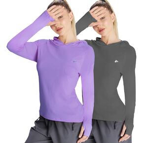 women‘s 2 Pack UPF50+ Sun Shirt Long Sleeve Hoodies UV Protection Clothing Hiking Athletic Outdoor Lightweight Shirt