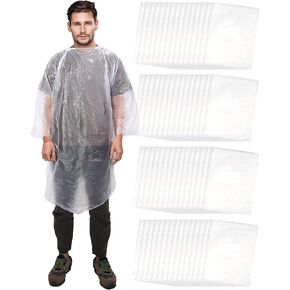 60 Pack Disposable Rain Ponchos for Adults Emergency Waterproof Raincoat with Hood Disposable Ponchos Rain Gear for Outdoors (Transparent)