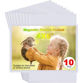 10PCS White Magnetic Picture Frames For 4 x 6'' Photos,Magnetic Pocket Picture Frames,Photo Magnets Sleeves,Suitable Home,Office,School & Refrigerator&Cabinet Locker