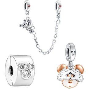 925 sterling Silver Charms Iron Cool Man Golden Bear Beads Cute Mouse Beads for Women Bracelets Netclace Hompts for Family and Friends 3 Piece/Package