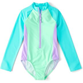 The Children's Place Girls' Long Sleeve Half Zip One Piece Rashguard Swimsuit