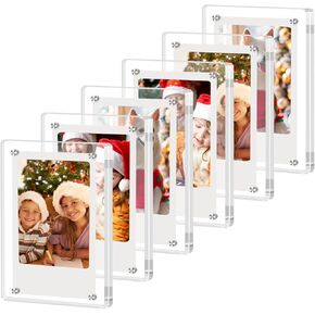 12 Pack Acrylic Polaroid Magnetic Frames for Refrigerator, Clear Picture Frames for Mini Instant Photos, 2.36 x 3.54 Inch Wallet Size Instax Magnet Frame for Fridge