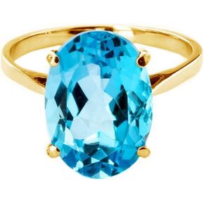 Galaxy Gold GG 14k High Polished Solid Yellow Gold Ring 8 Carat Natural Oval Blue Topaz
