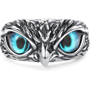 Vintage Cute Blue Eye Owl Ring for Women Men 925 Sterling Silver Open Animal Rings Engagement Adjustable Statement Ringing for Birthday Jewelry Gifts for Women Men