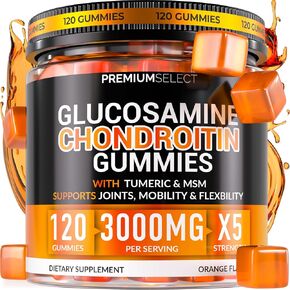 Glucosamine Chondroitin Gummies for Joint Support – 120 Glucosamine Gummies Extra Strength 3000mg with MSM, Turmeric, Calcium, Vitamin D3 – Sugar Free Vegan Adults Supplement – Flexibility & Mobility