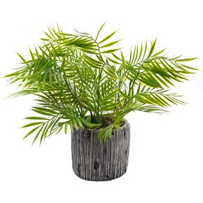 12.8" Artificial Bamboo Leaves Plant in Black Lava Cement Pot Lucky Bamboo Tree Faux Bonsai for Indoor Home & Office Decor Fake Money Tree Silk Branch Tree Propagation Station for Desk
