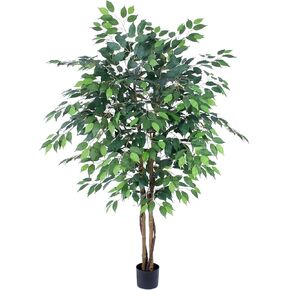 Artificial Ficus Tree 4ft, Realistic Fake Plants with Silk Leaves & Texture Trunk, Artificial Plant for Home Office Decor Indoor Outdoor Housewarming Gift