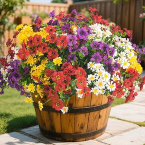 Outdoor Artificial Flowers, 16 Bundles UV Resistant Realistic Faux Plastic Plants with Colorful Daisies for Porch, Patio, Yard, Garden, Spring Home Decor (Window Box & Planters)