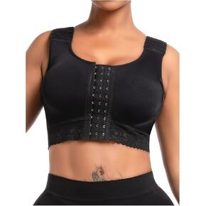 Snatched Body DC02L4 Mastectomy Posture Corrector Front Closure Breast Augmentation Post Surgery Bras for Women Black XL