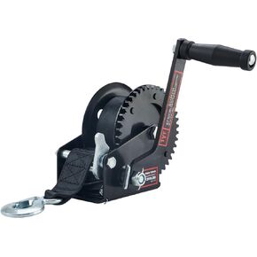 TYT 1200LB Boat Trailer Strap Winch with 8M Black Rope, Standard Mounting Hole Crank Hand Winch with Hook, Two Way Ratchet Manual Gear Winch for Towing Pulling Boat Trailer Truck RV ATV Jet Ski Winch