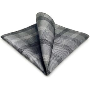 SHLAX&WING Checked Plaids Mens Pocket Square Dark Gray Handkerchief Silk Business