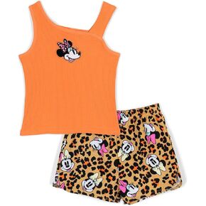 Disney Minnie Mouse Girls Ribbed Tank Top and French Terry Shorts Outfit Set Toddler to Big Kid Sizes (2T - 14-16)