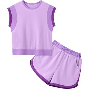 Girls Clothes Color Block Sleeveless Tank Top with Shorts 2PCS Summer Outfits