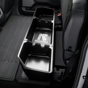 Black Underseat Storage Custom Fit 2017-2024 Ford F-250 F-350 F-350 Super Duty and 2015-2024 Ford F-150 SuperCrew Crew Cab Heavy Duty Rear Under Back Seat Box Organizer, Anti Slip