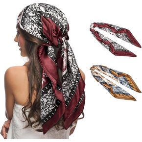 Senker Fashion 35" Head Scarf for Women, Pirate Costume Accessories Silk Red Bandana for Hair Wrapping and Sleeping
