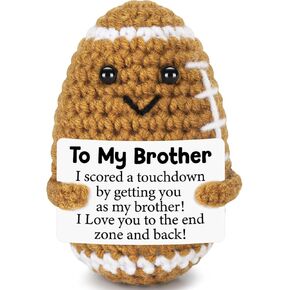 Mini Funny Son Gifts from Mom Dad, Birthday Gifts for Teens Adults Boys Bonus Step, Positive Football Doll Cheer Up Presents with Inspirational Card, Handmade Emotional Crochet Football for Graduation