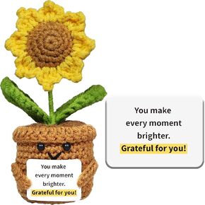 Handmade Crochet Sunflower Emotional Support Doll – Gift for Friends, Family, Women, Teachers, Sons, Daughters, Coworkers –Ideal for Birthdays, Christmas, Potted Flower, Cute Desk Decor Positive Vibes