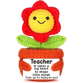 Teacher Appreciation Gifts in Bulk, Teacher Gifts for Women Men Birthday Graduation End of Year Teacher Gift from Student Teacher Week Thank You for Helping Me Grow Handmade Crochet Sunflower Dolls