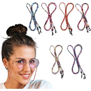 6 PCS Eyeglasses حزام للنساء الرجال ، حزام النظارات البوهيمية ، سلسلة نظارات متعددة الألوان ، أصحاب نظارات العين الجلدية حول سلسلة الملحقات المحببة
