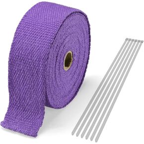 Purple Exhaust Pipe Insulation Thermal Heat Wrap 2" x 50' Motorcycle Header Protection Fiberglass Heat Shield 6x Stainless Ties