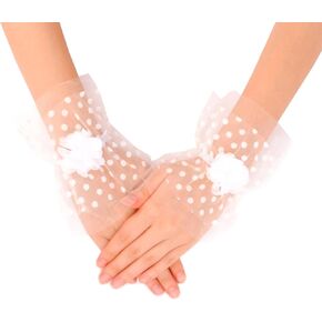 LIMELIA Handcrafted Bridal Wedding Gloves, Elegant Sheer Tulle Design for Women and Girls, Prom, Costume Party, Henna Night