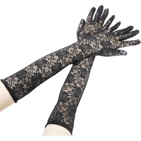 Floral Lace Gloves, 18 Inch Womens Long Black Lace Gloves Long Lace Gloves Opera Wedding Bridal Gloves for Dance Party Costume Accessories