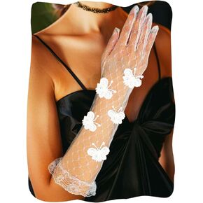 Lace Tea Party White Gloves Long Sheer Gloves for Women and Girls