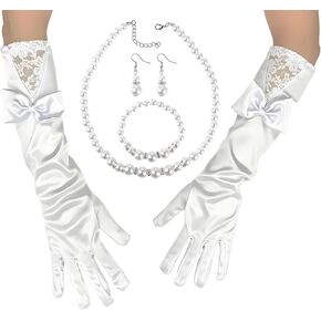 Long Opera Party Gloves for Women Girls,First Communion,Wedding Flower Girl's Satin Gloves,Costumes Elbow Length Bridal Evening Dress Fingered glove‌ for 1920s 20s Tea Party