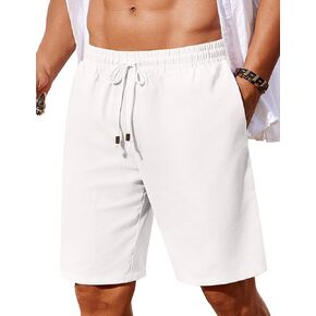 COOFANDY Men's Linen Shorts Casual Summer Beach Shorts Elastic Waist Drawstring Vacation Shorts with Pockets