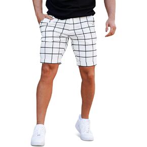 GINGTTO Mens Slim Fit Shorts Plaid Chino Short Tapered Leg Skinny Stretch