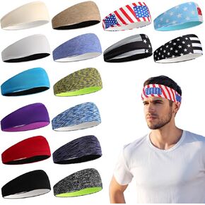 Foaincore 16 Pcs Sports Headbands for Men Breathable Mesh Workout Sweatbands Elastic Moisture Wicking Stretchy Wide Hair Bands for Women Sports Running Basketball Yoga