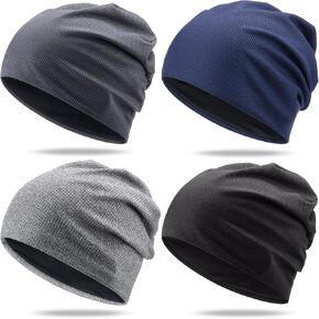 4 Pcs Slouchy Beanie for Men Summer Skull Cap Running Beanie Lightweight Bike Cycling Sport Wave Caps Gym Hats Thin Skullcap for Adult Men Women