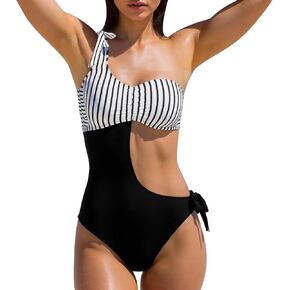 Women's One Piece Swimsuit One Shoulder Cutout High Waisted Monokini Bathing Suit
