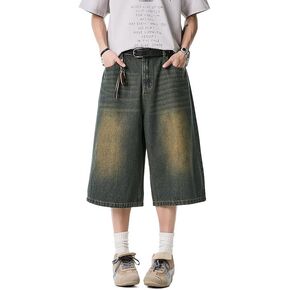 Men's Wide Leg Vintage Denim Shorts with Elastic Waistband Y2K Harajuku Fashion Loose Baggy Grunge Denim Bottoms