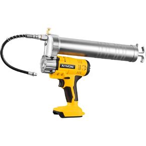 Lithium Battery Grease Gun Cordless for DeWalt 20V Max Battery (NO Battery) Yellow with 12" Spring Flex Hose, 10000 PSI High Pressure Quick Release Grease