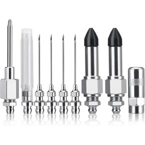 DRAUPNIR 9 PCS شحوم أدوات فوهة إبرة الإبرة ، فوهة إبرة حاقن من الفولاذ المقاوم للصدأ مع أداة تركيب محول الحلمة المطاطية لحقن الشحوم الضيق والمعادن الثقب العميق