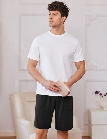 Ekouaer Men's Pajama Shorts Cotton Lounge Sleep Shorts Elastic Waist Sleepwear Pants with Pockets in Saudi Arabia