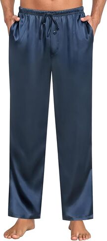 Swomog Mens Satin حريري سراويل بيجاما ناعم الحرير الطويل بيجاما مع الرباط وزر الأزرار in Kuwait
