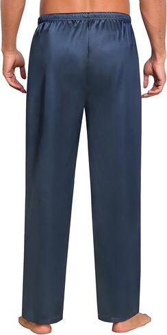 Swomog Mens Satin حريري سراويل بيجاما ناعم الحرير الطويل بيجاما مع الرباط وزر الأزرار in Kuwait