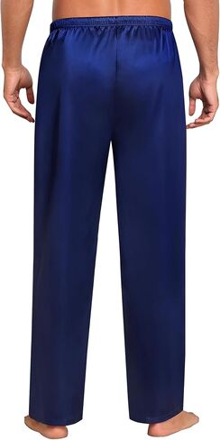 Swomog Mens Satin حريري سراويل بيجاما ناعم الحرير الطويل بيجاما مع الرباط وزر الأزرار in Kuwait