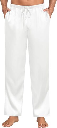 SWOMOG Mens Satin Silky Pajama Pants Soft Silk Long Pajama Bottoms with Drawstring & Button Fly & Pockets in Kuwait