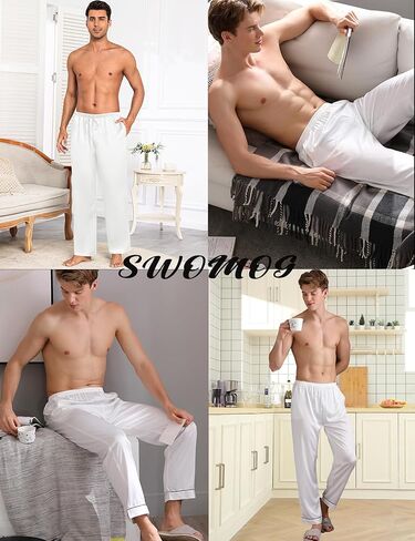 SWOMOG Mens Satin Silky Pajama Pants Soft Silk Long Pajama Bottoms with Drawstring & Button Fly & Pockets in Kuwait