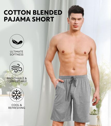 DAVID ARCHY Mens Pajama Shorts Soft Cotton Heather Sleep Shorts Comfy Breathable Lounge Pants With Fly 2 Pack in Saudi Arabia