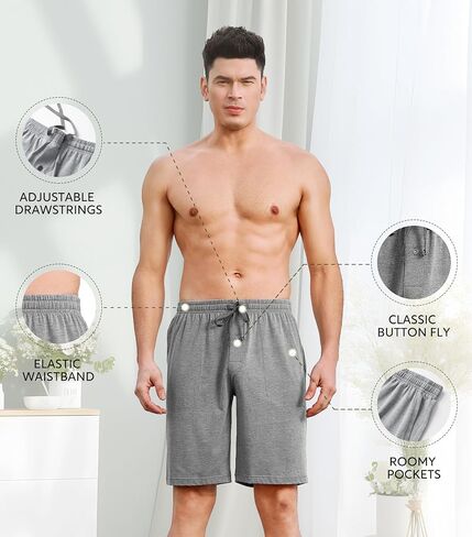 DAVID ARCHY Mens Pajama Shorts Soft Cotton Heather Sleep Shorts Comfy Breathable Lounge Pants With Fly 2 Pack in Saudi Arabia