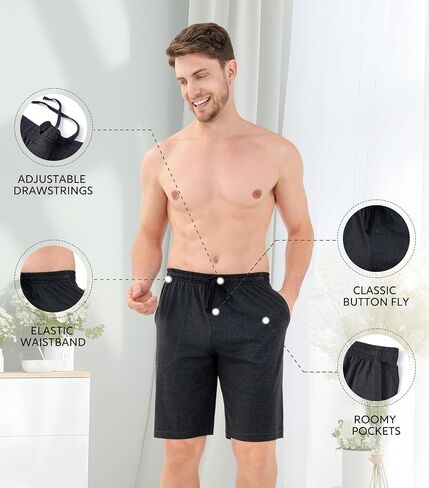 شورت ديفيد آرشي رجال بيجاما شورت ناعم القطن هيذر سراويل سراويل راحة المريحة مع سراويل صالة تنفس مع Fly 2 Pack in Saudi Arabia