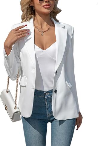 Blazers النسائية أعمال كتف مبطنة غير رسمية - جاكيتات مكاتب العمل الطويلة ذات الأكمام الطويلة مع جيوب in Kuwait
