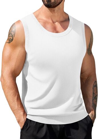 COOFANDY Mens Casual Tank Tops Knit Crew Neck Sleeveless Shirts Summer Beach Tank Top Muscle Tee Shirts in Kuwait