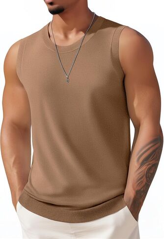COOFANDY Mens Casual Tank Tops Knit Crew Neck Sleeveless Shirts Summer Beach Tank Top Muscle Tee Shirts in Kuwait